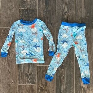 Little Sleepies Light Blue Airplane Pajama Set with Blue Trim